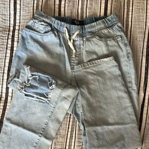 Rewash Women's Light Blue Relaxed Jeans with Distressed Accents